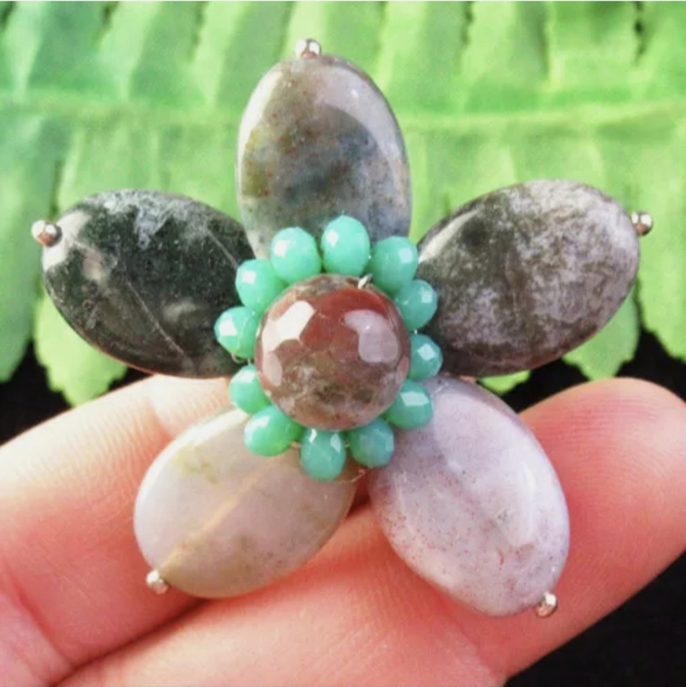New Indian Agate Flower Pin Brooch.